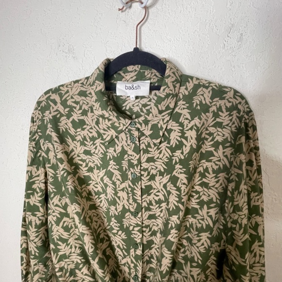 ba&sh Tarmac Long Sleeve Button Up Front Tie Top Womens Size 1 (US4) Green - Picture 4 of 15